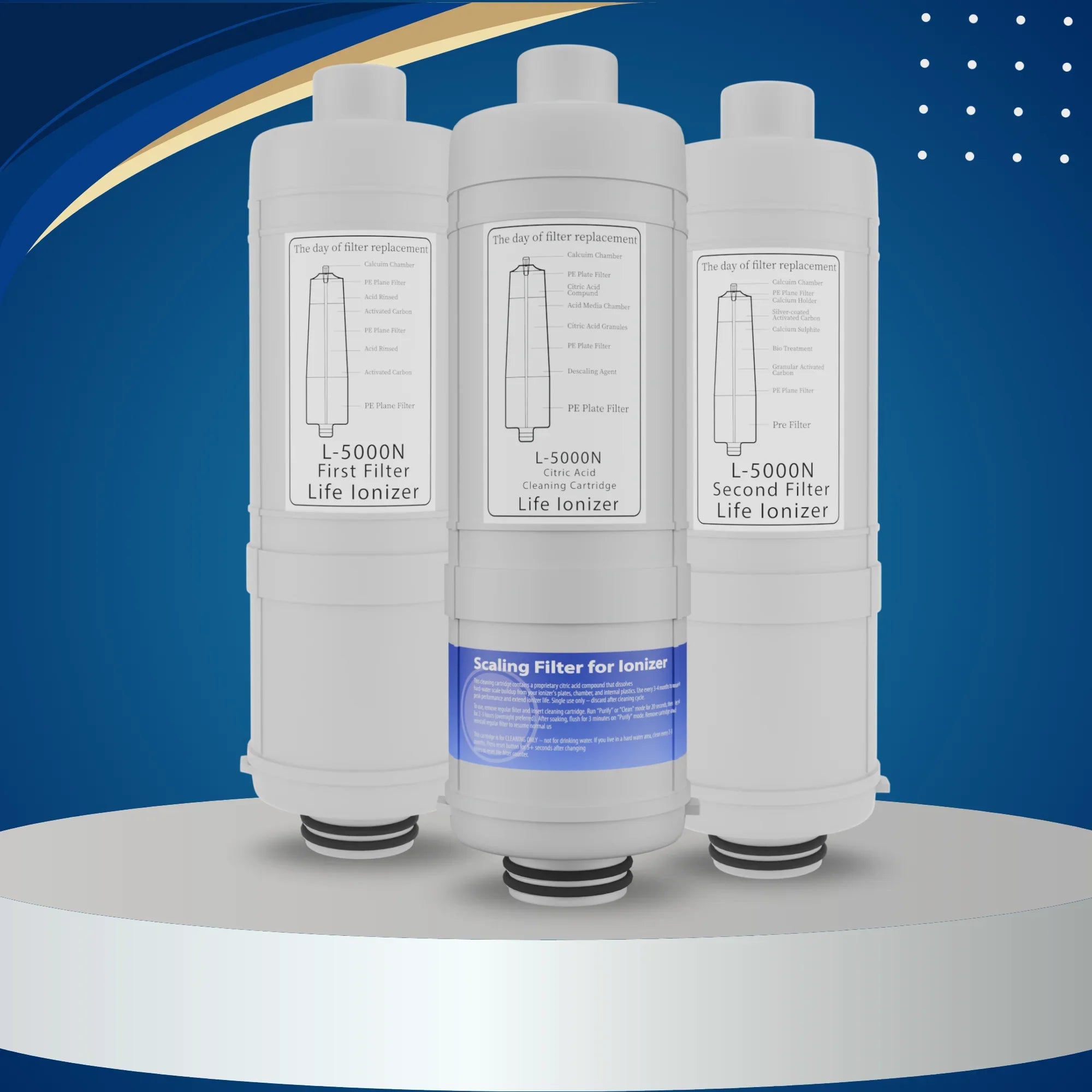 Life Ionizer 5000 replacement filters and citric acid cleaning cartridges