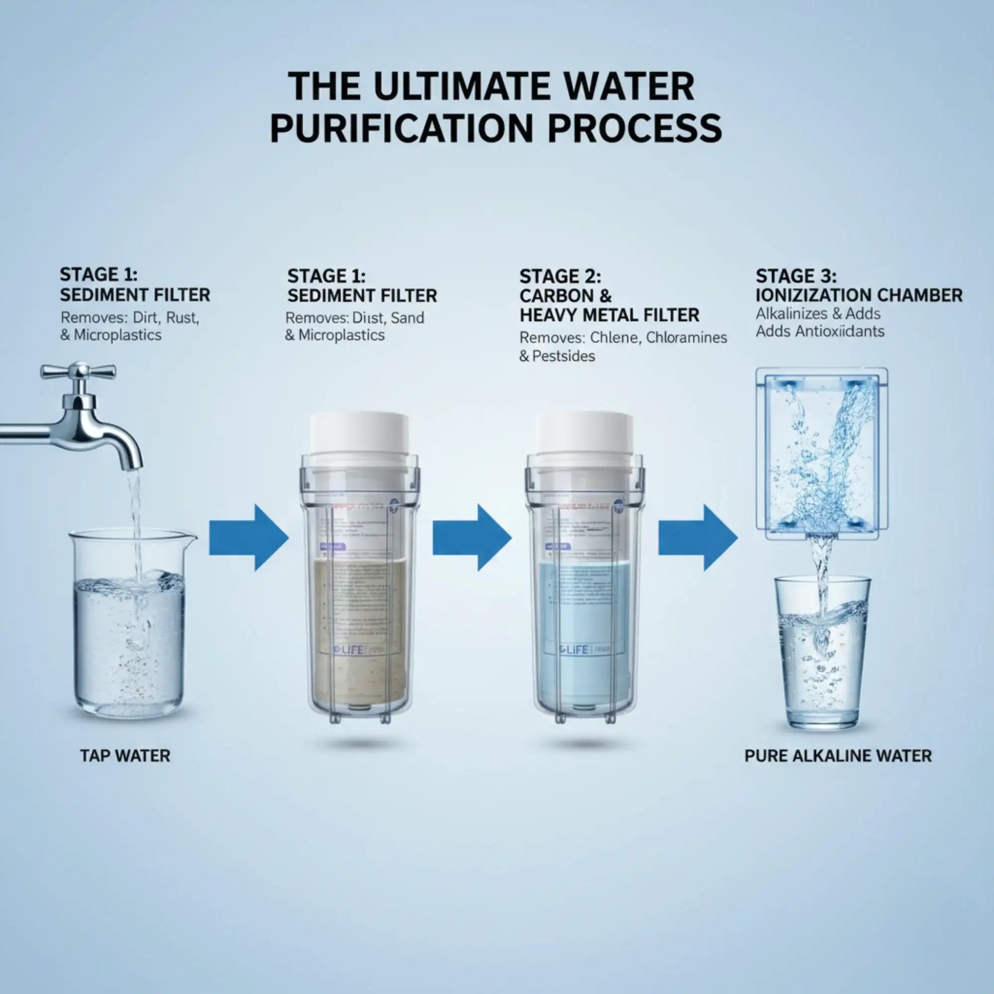 See how the water ionizer filter turns ordinary tap water into purified, great-tasting water