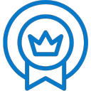Blue icon with a crown on a white background