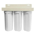 Three white cylindrical filters with a beige top section on a white background