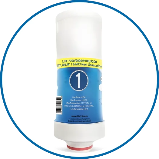 White and blue cylindrical product with text and a barcode on a white background